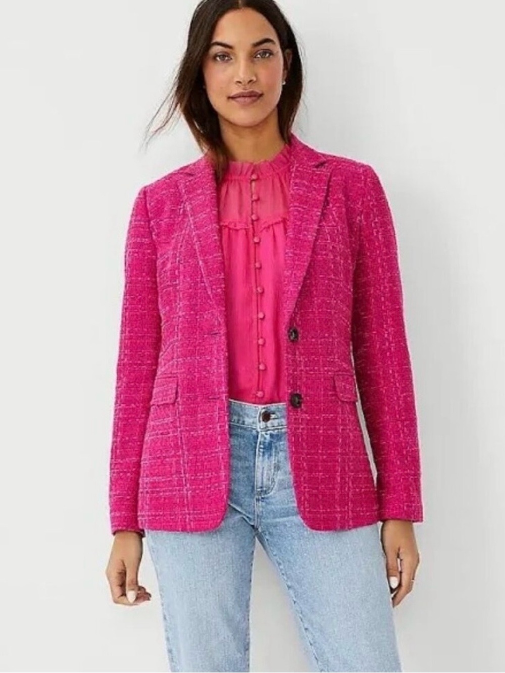 Ann Taylor Hot Pink Tweed Blazer